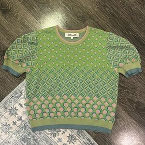 Diane von Furstenberg Stretchy Short Sleeve Green patterned knit